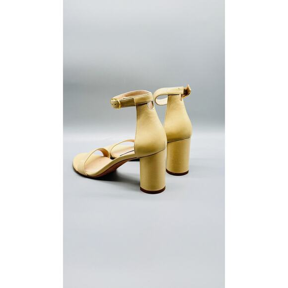 Stuart Weitzman Sandals Womens 7.5 Beige Leather Block Heel Nudist 75 Shoes - Picture 6 of 12